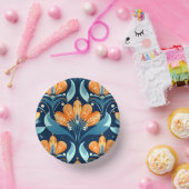 Art-Deco-Blume in Orange Pappteller (Party)