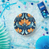 Art-Deco-Blume in Orange Pappteller (Party)