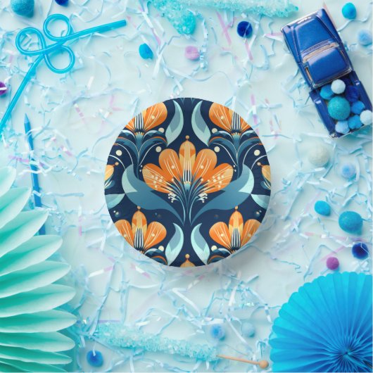 Art-Deco-Blume in Orange Pappteller (Party)