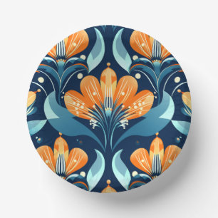 Art-Deco-Blume in Orange Pappteller