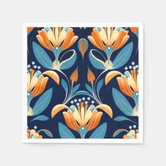 Art-Deco-Blume in Orange Serviette (Vorderseite)