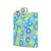Art Deco Blume Muster - blau und lila grün Flachmann (Links)