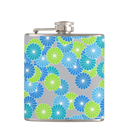 Art Deco Blume Muster - blau und lila grün Flachmann (Vorderseite)