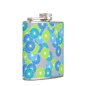 Art Deco Blume Muster - blau und lila grün Flachmann (Rechts)