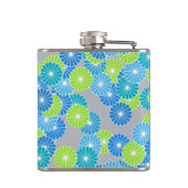 Art Deco Blume Muster - blau und lila grün Flachmann (Rückseite)