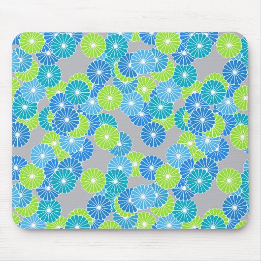 Art Deco Blume Muster - blau und lila grün Mousepad (Vorne)