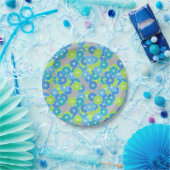 Art Deco Blume Muster - blau und lila grün Pappteller (Party)