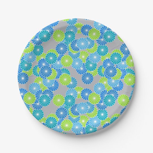 Art Deco Blume Muster - blau und lila grün Pappteller (Vorderseite)
