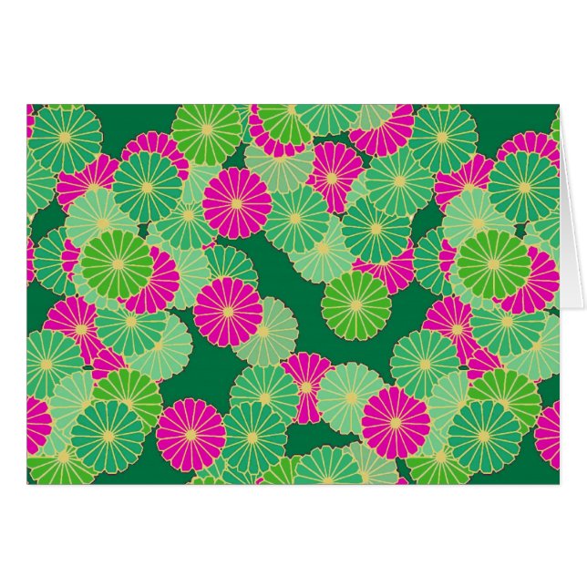 Art Deco Blume Muster - Grüntöne, Fuchsia (Vorderseite (Horizontal))