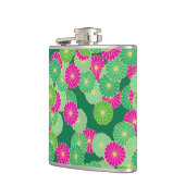 Art Deco Blume Muster - Grüntöne, Fuchsia Flachmann (Links)