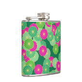 Art Deco Blume Muster - Grüntöne, Fuchsia Flachmann (Rechts)