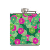 Art Deco Blume Muster - Grüntöne, Fuchsia Flachmann (Rückseite)