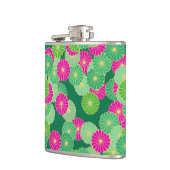 Art Deco Blume Muster - Grüntöne, Fuchsia Flachmann (Links)