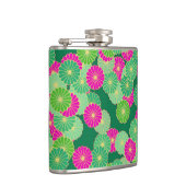 Art Deco Blume Muster - Grüntöne, Fuchsia Flachmann (Rechts)