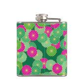 Art Deco Blume Muster - Grüntöne, Fuchsia Flachmann (Rückseite)