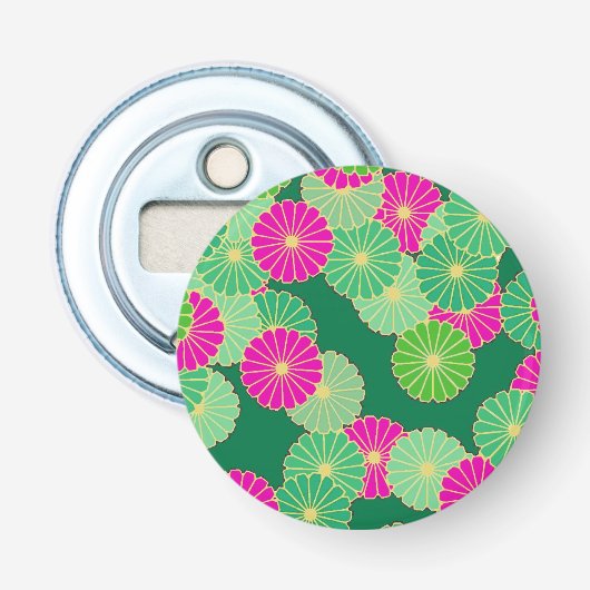 Art Deco Blume Muster - Grüntöne, Fuchsia Flaschenöffner (Vorderseite)
