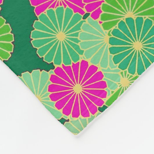 Art Deco Blume Muster - Grüntöne, Fuchsia Fleecedecke (Ecke)
