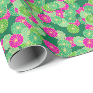 Art Deco Blume Muster - Grüntöne, Fuchsia Geschenkpapier