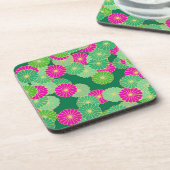 Art Deco Blume Muster - Grüntöne, Fuchsia Getränkeuntersetzer (Linke Seite)
