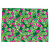 Art Deco Blume Muster - Grüntöne, Fuchsia Große Geschenktüte (Rückseite)