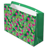 Art Deco Blume Muster - Grüntöne, Fuchsia Große Geschenktüte (Rückseite Schrägansicht)