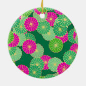 Art Deco Blume Muster - Grüntöne, Fuchsia Keramik Ornament (Hinten)