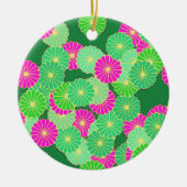 Art Deco Blume Muster - Grüntöne, Fuchsia Keramikornament (Vorne)