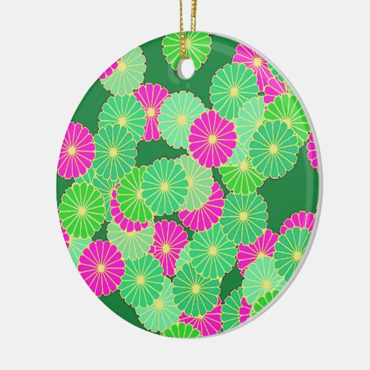 Art Deco Blume Muster - Grüntöne, Fuchsia Keramikornament (Links)