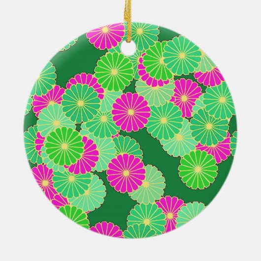 Art Deco Blume Muster - Grüntöne, Fuchsia Keramikornament (Hinten)