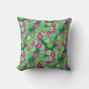 Art Deco Blume Muster - Grüntöne, Fuchsia Kissen