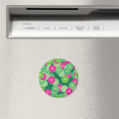 Art Deco Blume Muster - Grüntöne, Fuchsia Magnet (In Situ (Geschirrspüler))
