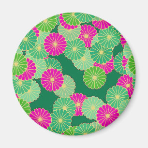 Art Deco Blume Muster - Grüntöne, Fuchsia Magnet
