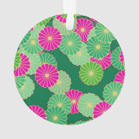 Art Deco Blume Muster - Grüntöne, Fuchsia Ornament (Rückseite)