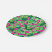 Art Deco Blume Muster - Grüntöne, Fuchsia Pappteller (Schrägansicht)