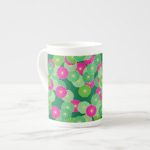 Art Deco Blume Muster - Grüntöne, Fuchsia Porzellantasse