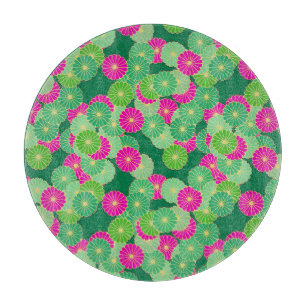 Art Deco Blume Muster - Grüntöne, Fuchsia Schneidebrett