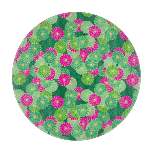 Art Deco Blume Muster - Grüntöne, Fuchsia Schneidebrett (Vorderseite)