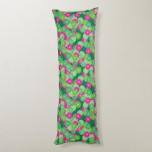 Art Deco Blume Muster - Grüntöne, Fuchsia Seitenschläferkissen (Rückseite (Vertikal))