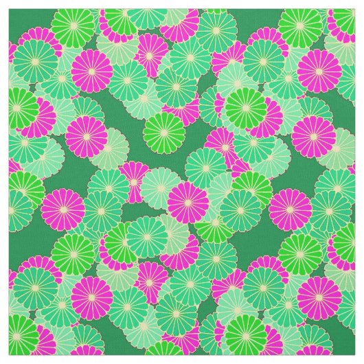 Art Deco Blume Muster - Grüntöne, Fuchsia Stoff (Muster)