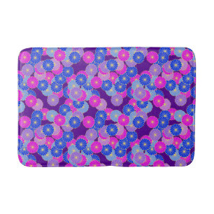 Art Deco Blume Muster - violett, blau und lila Badematte