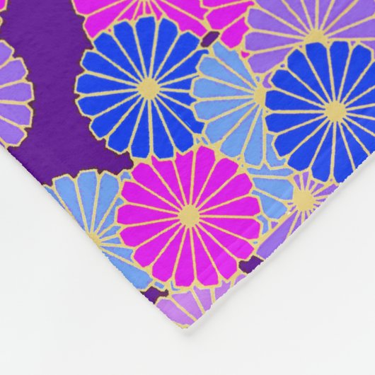 Art Deco Blume Muster - violett, blau und lila Fleecedecke (Ecke)