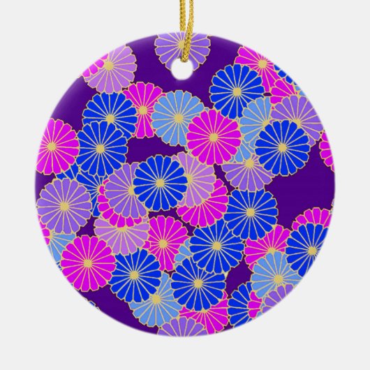 Art Deco Blume Muster - violett, blau und lila Keramik Ornament (Vorne)
