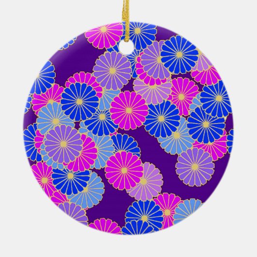 Art Deco Blume Muster - violett, blau und lila Keramik Ornament (Hinten)