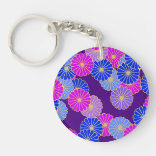 Art Deco Blume Muster - violett, blau und lila Schlüsselanhänger