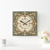 Art Deco Blume Quadratische Wanduhr (Zuhause)