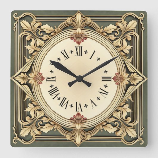 Art Deco Blume Quadratische Wanduhr (Vorderseite)
