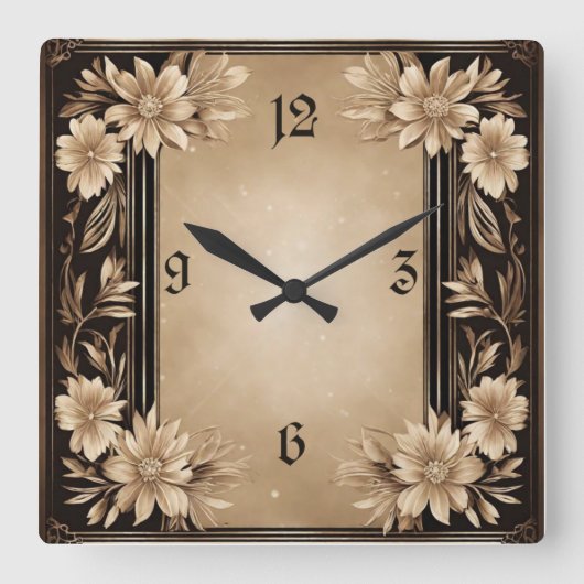Art Deco Blume Quadratische Wanduhr (Vorderseite)