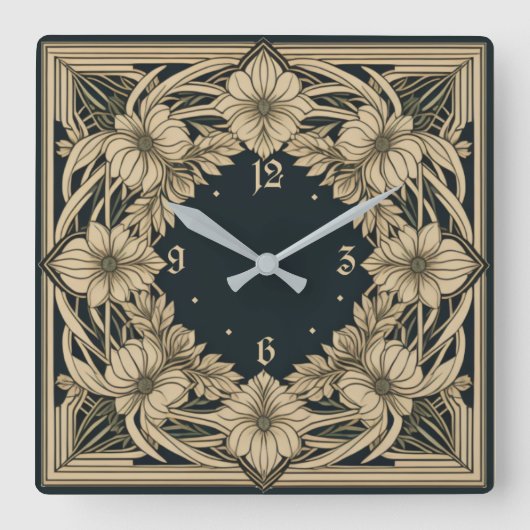 Art Deco Blume Quadratische Wanduhr (Vorderseite)