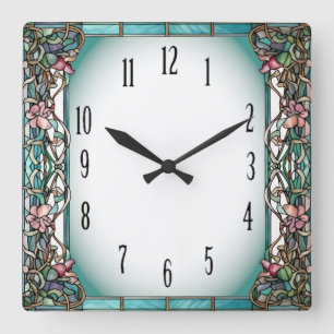 Art Deco-Blume Quadratische Wanduhr