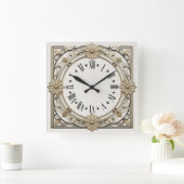 Art Deco Blume Quadratische Wanduhr (Zuhause)